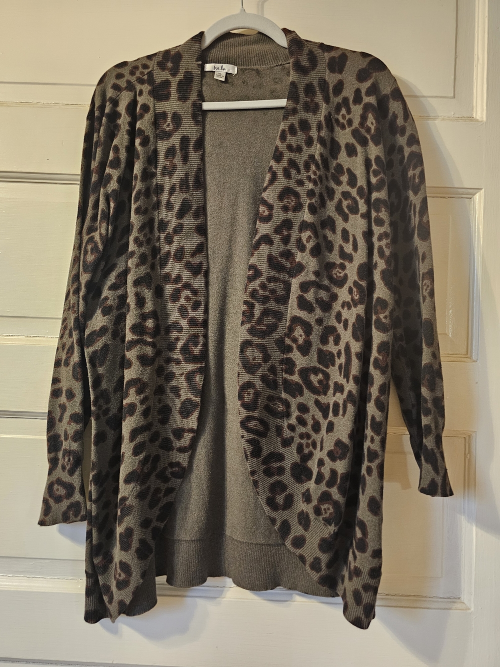 Leopard Print Open-Front Cardigan Sweater - Gray/Brown XL
